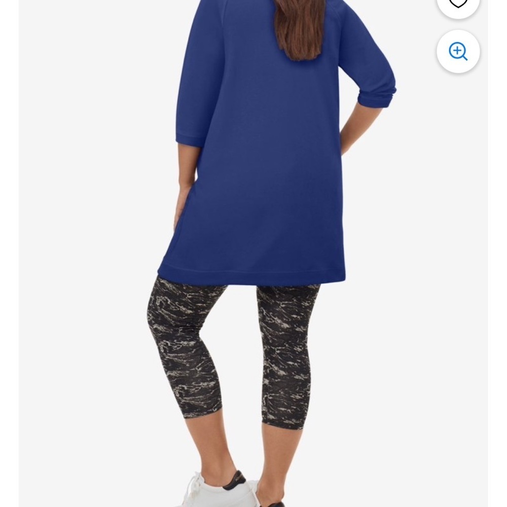 ellos Plus Size French Terry Zip Pocket Tunic Top 14/16 Blue, 3/4 Sleeves​​​ - Picture 2 of 14